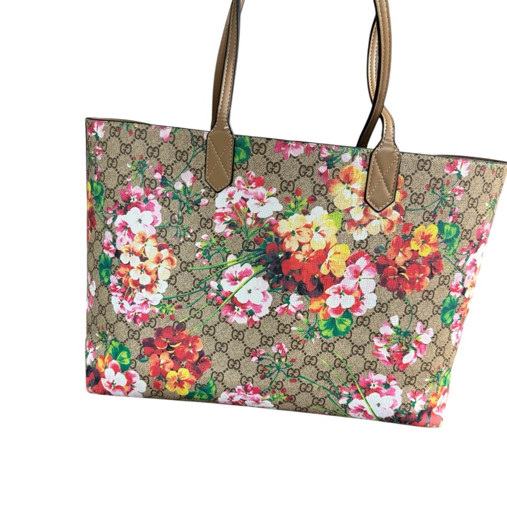 GG  Brown and Red Tote with Floral Design